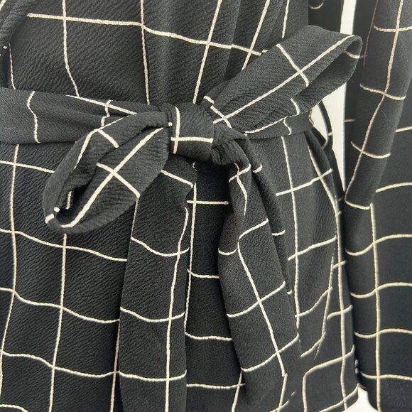 Boohoo Chic Windowpane Belted Blazer Black/White – Women's Large - Picture 6 of 10